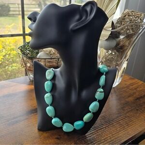 Natural Turquoise Nugget Statement Necklace Robin's Egg Blue 28"